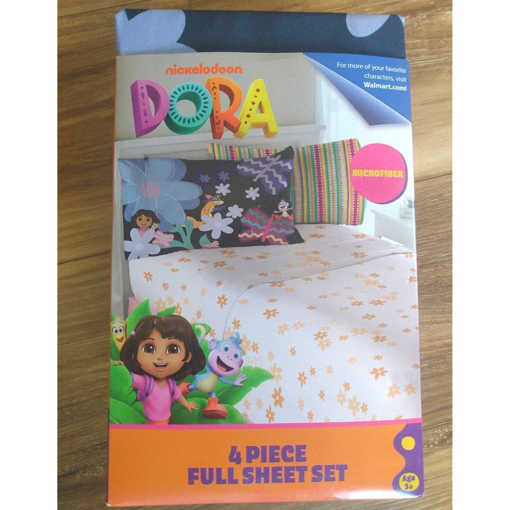 NEW IN BOX Dora the Explorer 4 Piece FULL SHEET Set Bedding Kids Microfiber